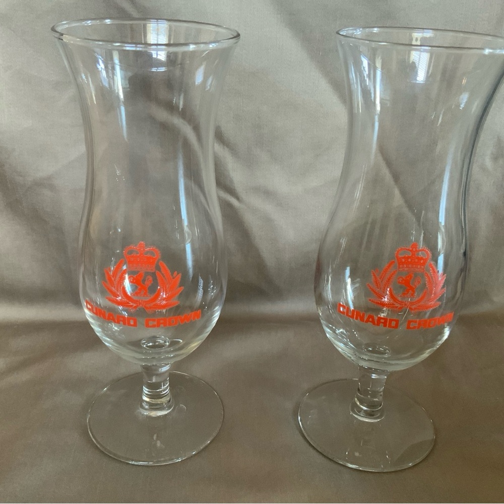 Cunard Crown Hurricane Glasses ~ Set of 2